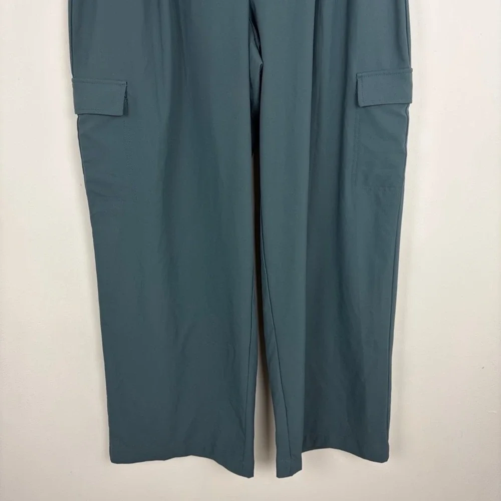 Apana Pleated Wide Leg Cargo Pants Dark Teal Athleisure Gorpcore Size Large